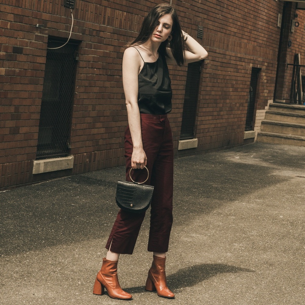 Oak + Fort Cropped Burgundy Pants